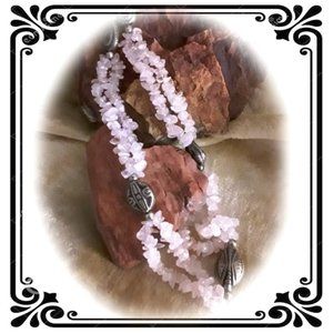 Gypsy Boho Rose Quartz  Silver Bead Necklace